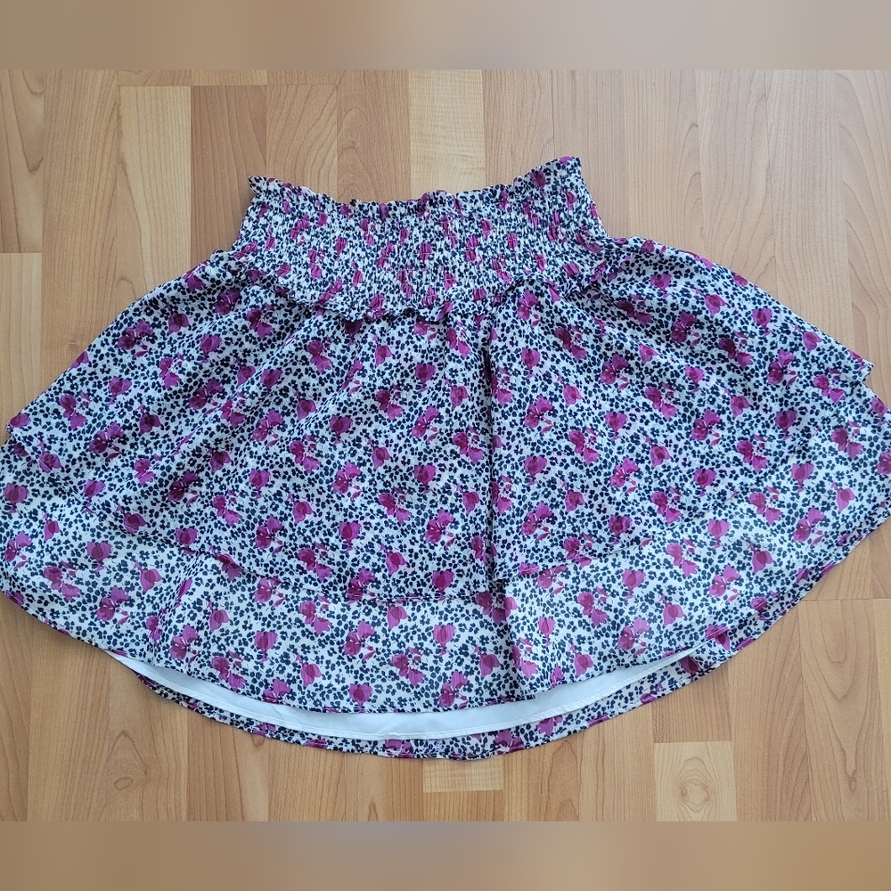 Express Grey Purple Floral Womens Sz S Flared Flowy Layered Skirt Party Summer